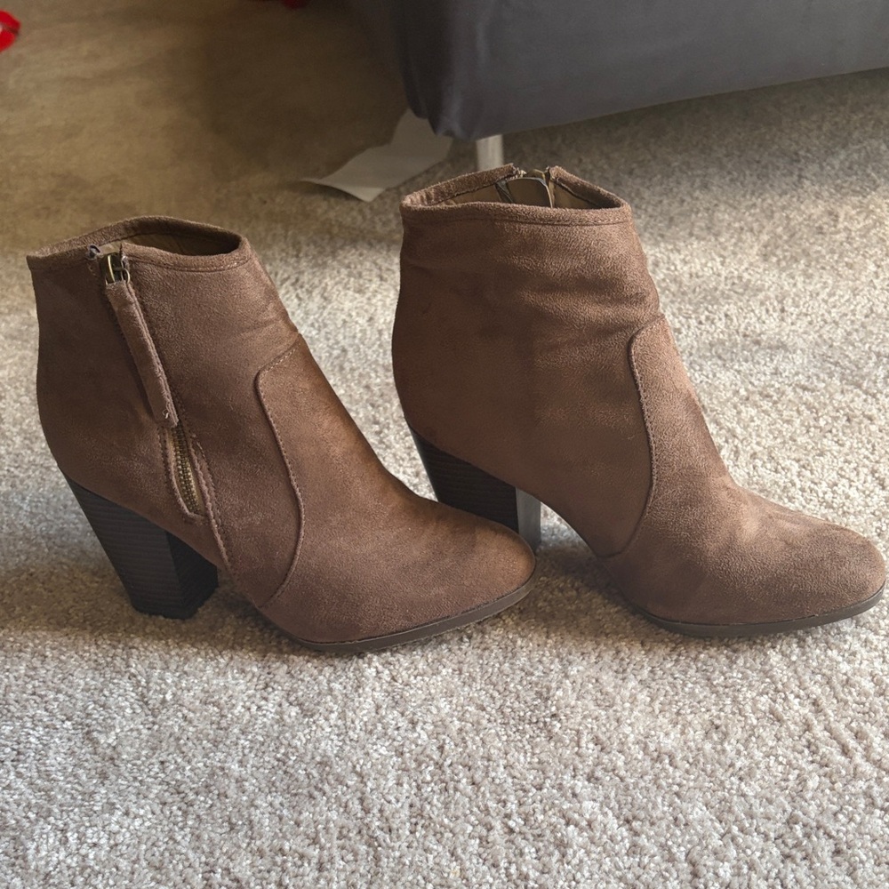 Brown Suede Ankle Boots with Block Heel